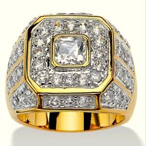 🆕 Men's Statement 2.00 Ctw, Pave Diamond Ring 18K Yellow Gold Pltd 🆕